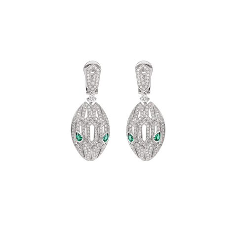 Serpenti Seduttori Earrings White Gold Set with emerald Eyes and pavé diamonds